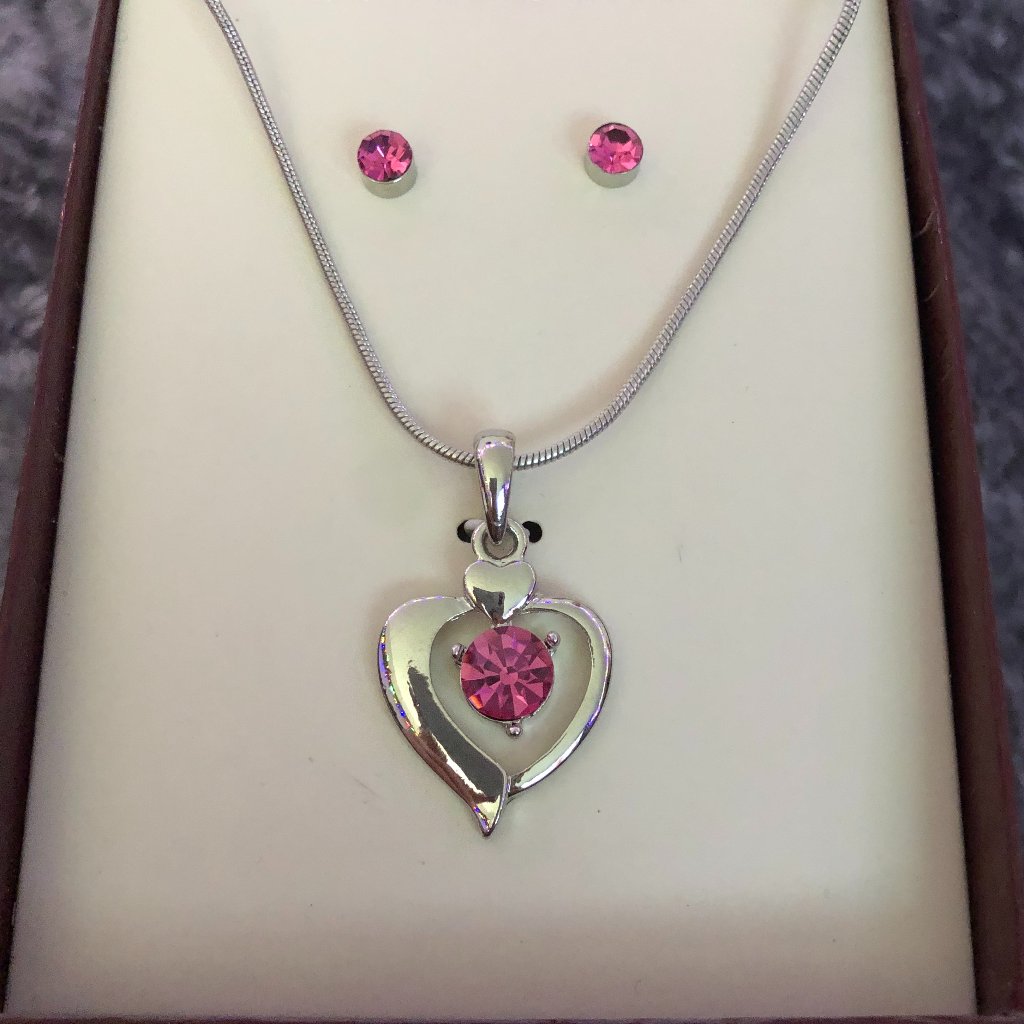 Matching Pink Earring And Necklace Set
